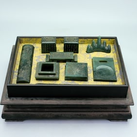 A set of Hetian Jasper Study Nine Treasures