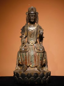 A statue of a bluestone painted Bodhisattva in the Northern Wei Dynasty