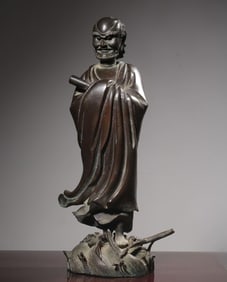 A statue of a bronze Bodhidharma crossing the river in the middle of the Qing Dynasty