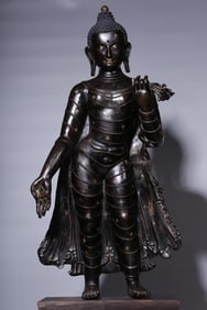 A statue of the Buddha of the Qing Dynasty alloy copper wrong silver hairpin flower sun