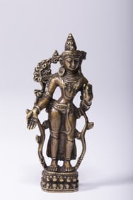 A piece of alloy copper statue of Guanyin holding a lotus