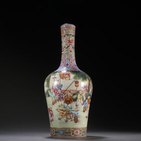 A Qing Dynasty Qianlong enamel color baby play pattern bottle
