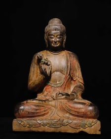 A Tang bluestone painted Shakyamuni Buddha