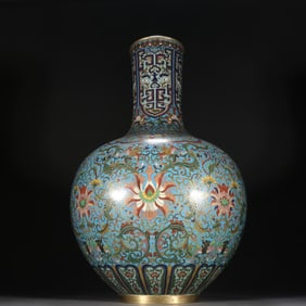 A Qing Dynasty copper-gilt cloisonné entwined lotus pattern vase
