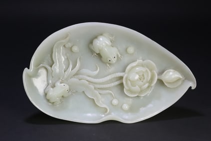 A Qing Dynasty study and Tian jade frog lotus wash