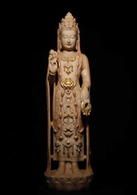 A piece of Northern Qi white jade gilded painted Guanyin