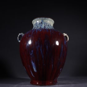 A Qing Dynasty Qianlong kiln glazed inlaid with purple copper buckle beast ears