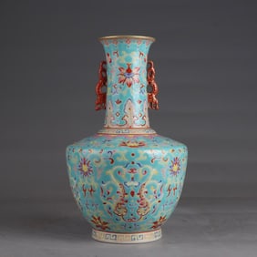 A Qing Dynasty Qianlong gold silk enamel dragon wrapped around the entwined lotus pattern amphora