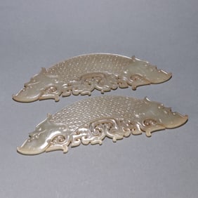 A pair of Hetian jade double dragon and double phoenix pattern jade huang