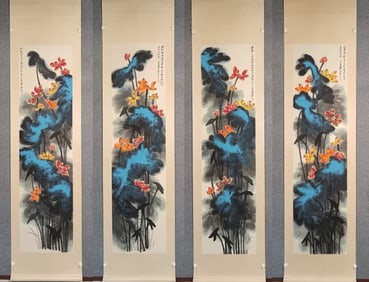 A picture of Zhang Daqian's lotus flower four screens