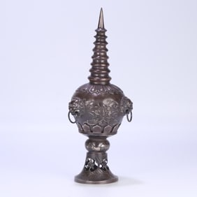 A Qing Dynasty sterling silver relic pagoda