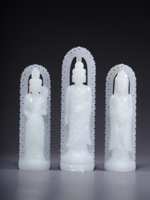 A set of Qing Dynasty Hetian jade three holy Buddhas