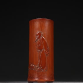 A Qing Dynasty bamboo carved character story pen holder