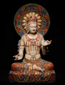 A piece of Tang Han white jade painted Guanyin