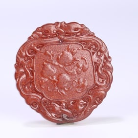 A Qing Dynasty amber Fushou Ruyi card