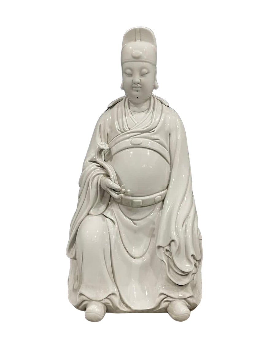 A piece of Dehua kiln shadow celadon glaze Wenchang Emperor: Dehua kiln shadow celadon Wenchang Emperor SIZE: 34×17cm (The Dimensions Of All Batches Are Manually Measured.If You Need More Detailed Information, Please Contact Our Customer Service Before Bidding