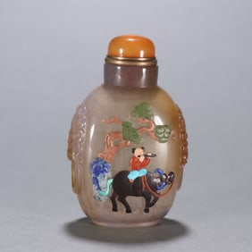 A piece of agate inlaid with a hundred treasures of cattle herding picture snuff bottle
