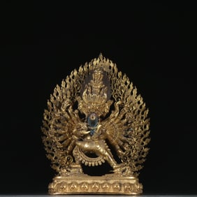 A Qing Dynasty bronze gilt Vajra statue