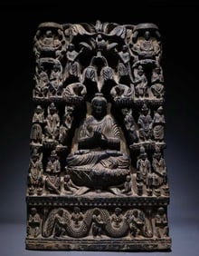 One piece of schist Gandhara Shakyamuni transmission of the Dharma