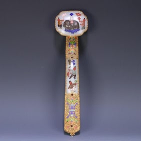 A Qing Dynasty Hetian jade bag, silver gilt filigree, and hundred treasures inlaid with peaceful