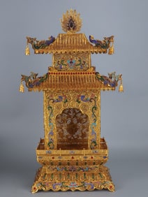 A Qing Dynasty copper gilt filigree Buddha niche