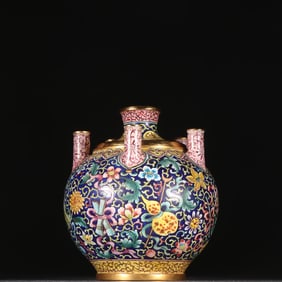 A Qing Dynasty copper tire painting enamel eight treasure pattern jars