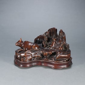 A Qing Dynasty agarwood character story mountain ornament
