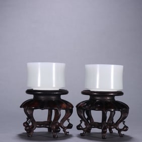 A pair of Qing Dynasty Hetian jade cups