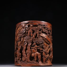 A Qing Dynasty bamboo carved character story pen holder
