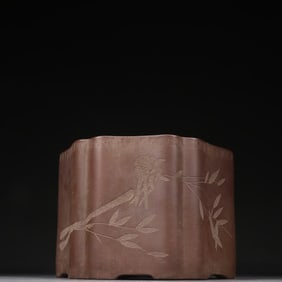 A Mansheng purple sand bamboo pattern flower pot