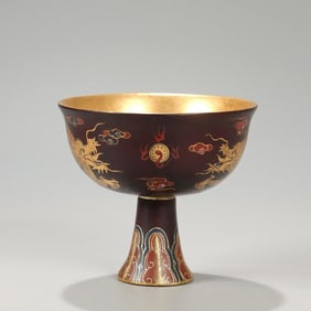 A Qing Dynasty wooden tire with gold dragon pattern Qianlong year made tall beans