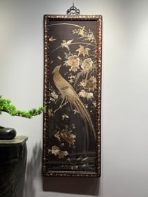 A piece of Qing Dynasty Guangdong thirteen rows mahogany inlaid conch Cantonese embroidery "Icing on