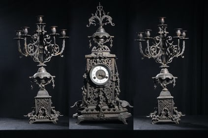 A set of European bells, peace baroque style, curly grass, floral pattern, copper seat clock, candle