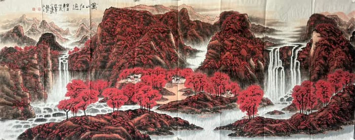 A picture of Zhao Jinping Man Wei cooperation is red all over the mountains