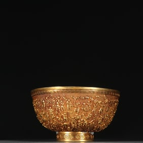 A Ming Dynasty copper gilt hundred children bowl