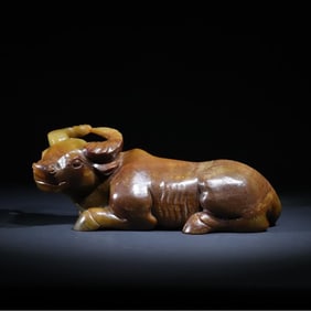A Qing Dynasty full of red jade lying cow