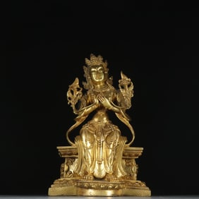 A Qing Dynasty copper gilt Manjushri Bodhisattva shape