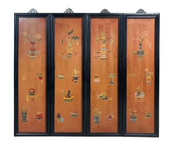 A set of late Qing Dynasty rosewood vessel lacquer Bogu four screens