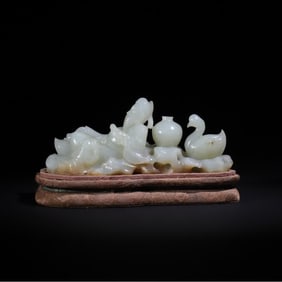 A piece of jade carving in the Qing Dynasty Wang Xizhi loved goose study elegant play