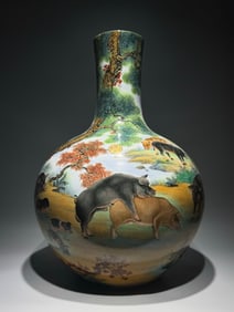 A Qing Dynasty Qianlong enamel color Lang Shining painted Baifu Tu poetry Wen Tianqiu vase