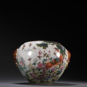 A Qing Dynasty Yongzheng pastel phoenix pattern amphora