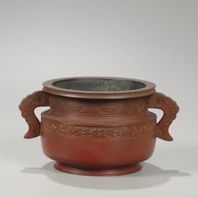 A ruyi incense burner made in the Qing Dynasty jujube skin red copper Ming Xuande year