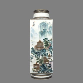 A Qing Dynasty Qianlong enamel color four famous buildings, pavilions, pavilions, landscape square