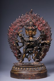 A Qing Dynasty bronze lacquer statue of Shengle Vajra