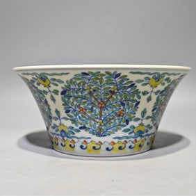 A Qing Dynasty Daoguang year made Doucai Fushou double full bucket hat bowl