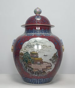 A Qing Dynasty Qianlong blue powder color ruby red ground Kuifeng intertwined branches Fushou Lian