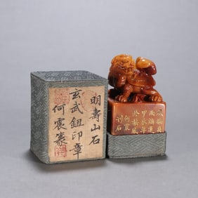 A Ming Dynasty He Zhen seal Shoushan stone basalt button seal