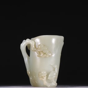 A Hetian jade pine crane longevity pen holder