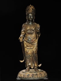 A Qing Dynasty bronze gold statue of Guanyin