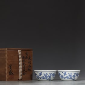 A pair of Ming Dynasty Chenghua blue and white broken branches flower and bird pattern cups